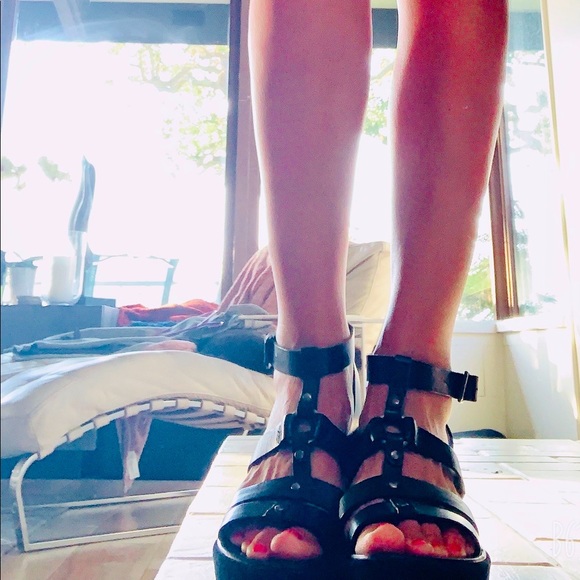 Kork-ease black leather/suede wedges - Picture 2 of 6